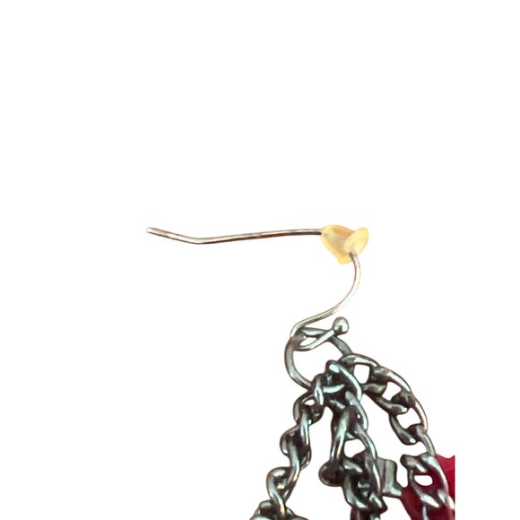 Long Dangle Earrings Red Feathers Gunmetal Glass Acrylic Beads Hooks Boho 6" - Picture 4 of 4